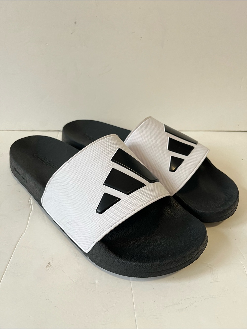 Adidas Adilette White & Black Cloudfoam Shower Slides size 16